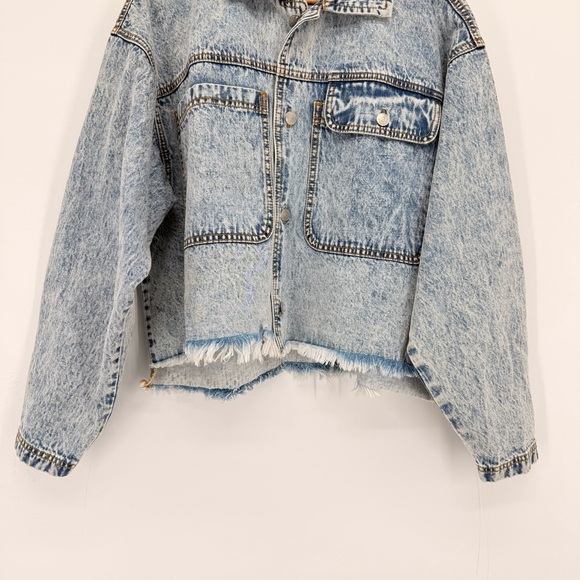 Happy Nature Womens Acid Wash Boxy Cropped Denim Jacket Oversized M 90s Grunge - Picture 4 of 14